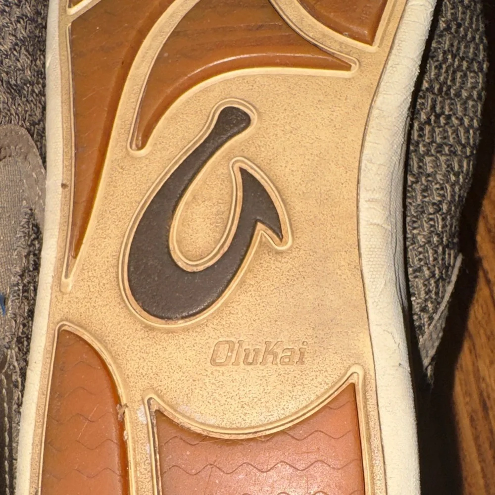 OluKai Textured Brown Slip-On Loafers